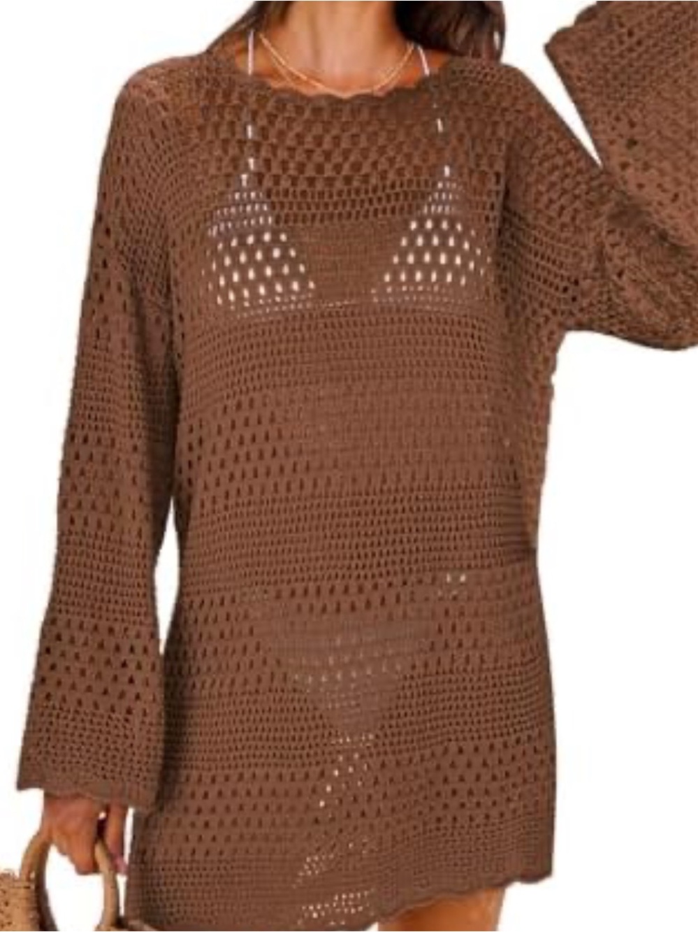 Brown Crochet Open-Knit Women's Cover Up